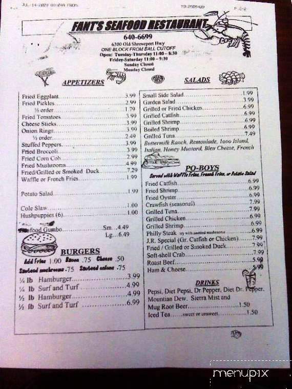 Fant's Seafood Restaurant - Pineville, LA menu_pic