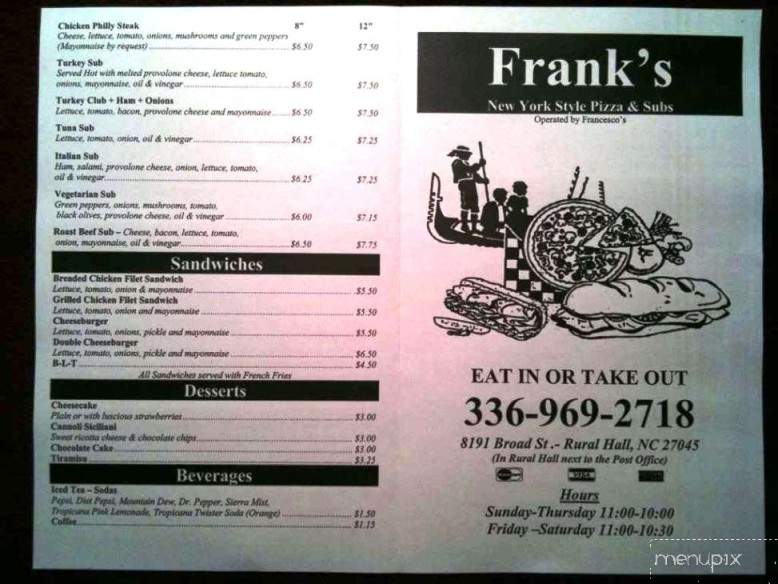 Frank's Restaurant - Rural Hall, NC menu_pic
