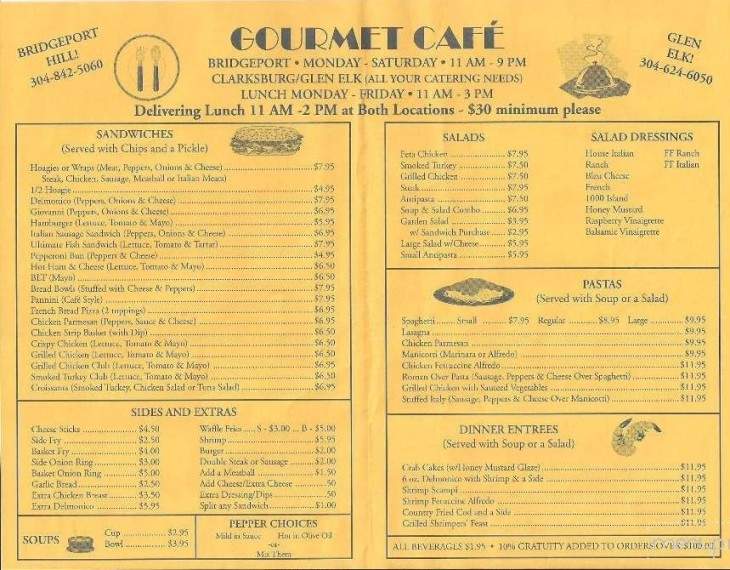 Gourmet Cafe - Bridgeport, WV menu_pic