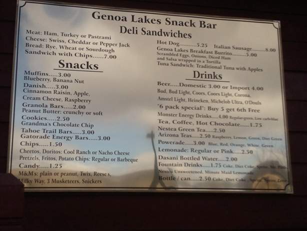 Genoa Lakes Snack Bar - Genoa, NV menu_pic