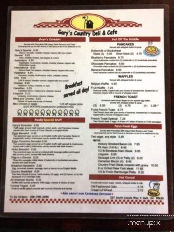 Gary's Country Deli - Galt, CA menu_pic