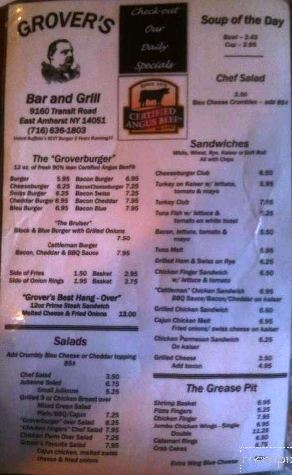 Grovers Bar & Grill - East Amherst, NY menu_pic