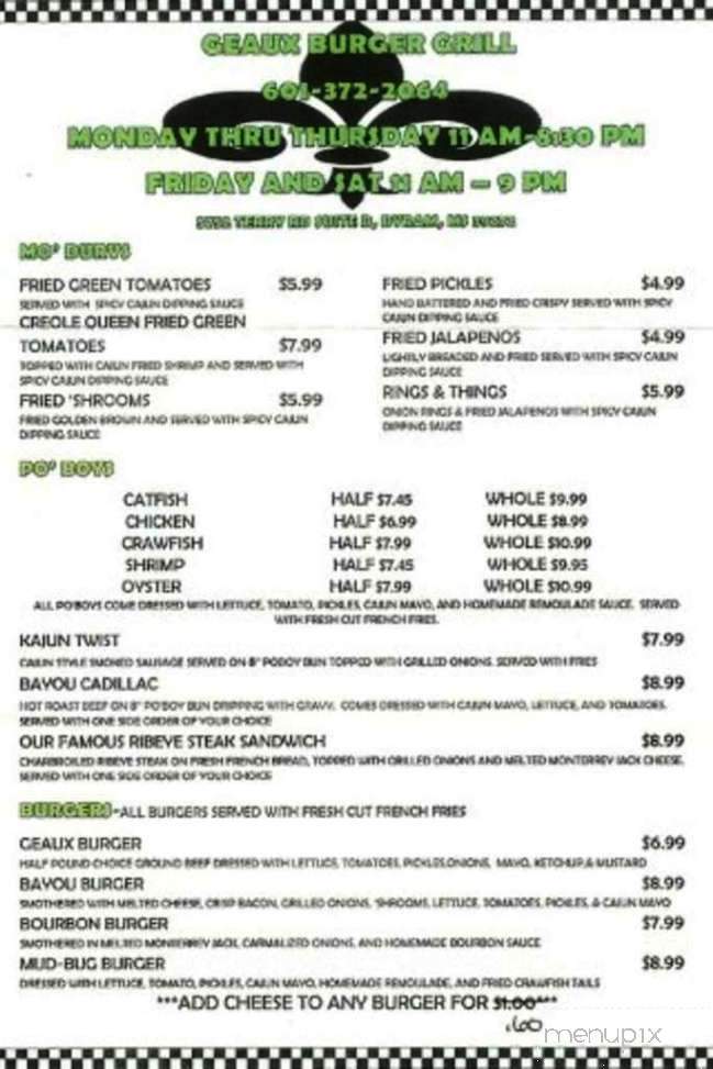 Geaux Burger Grill - Byram, MS menu_pic