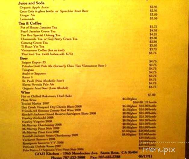 Goji Kitchen - Santa Rosa, CA menu_pic