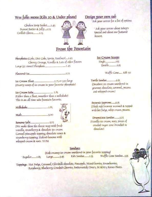 Griffith and Feil Soda Fountain - Kenova, WV menu_pic