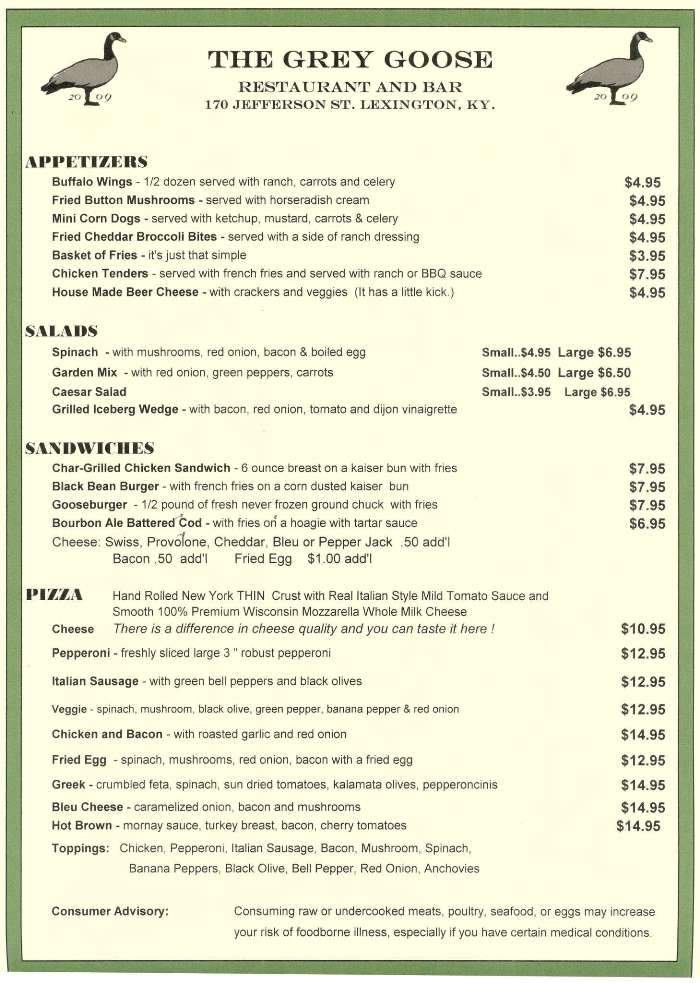 Grey Goose Bar - Lexington, KY menu_pic