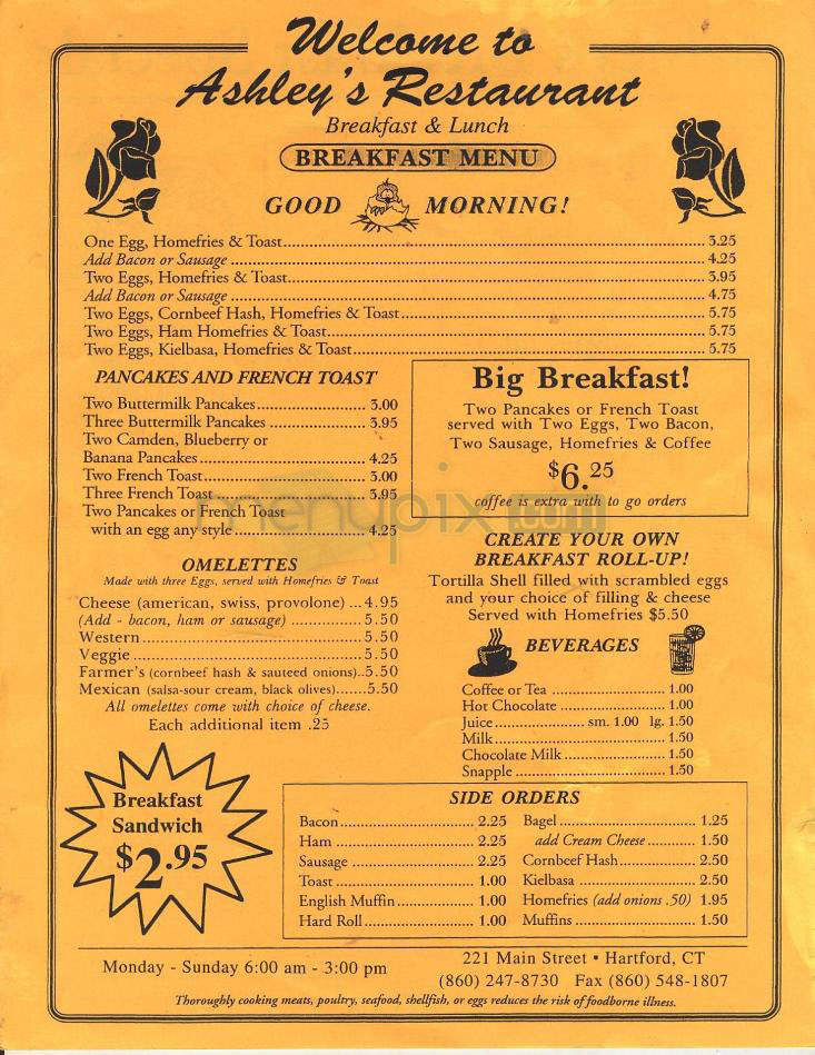 Ashley's - Hartford, CT menu_pic