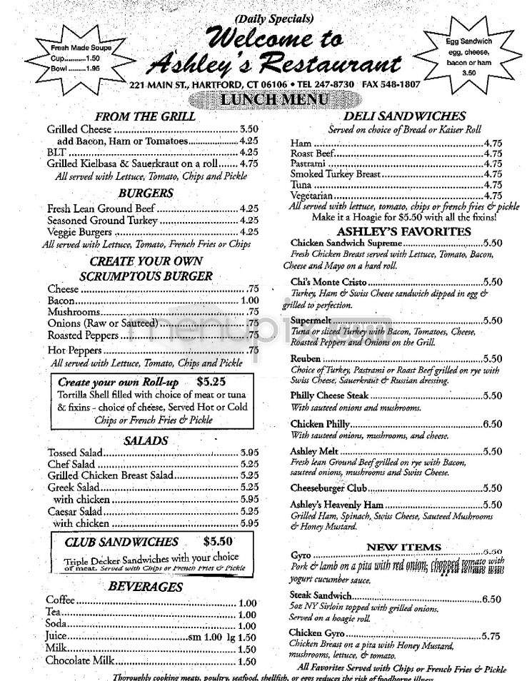 Ashley's - Hartford, CT menu_pic