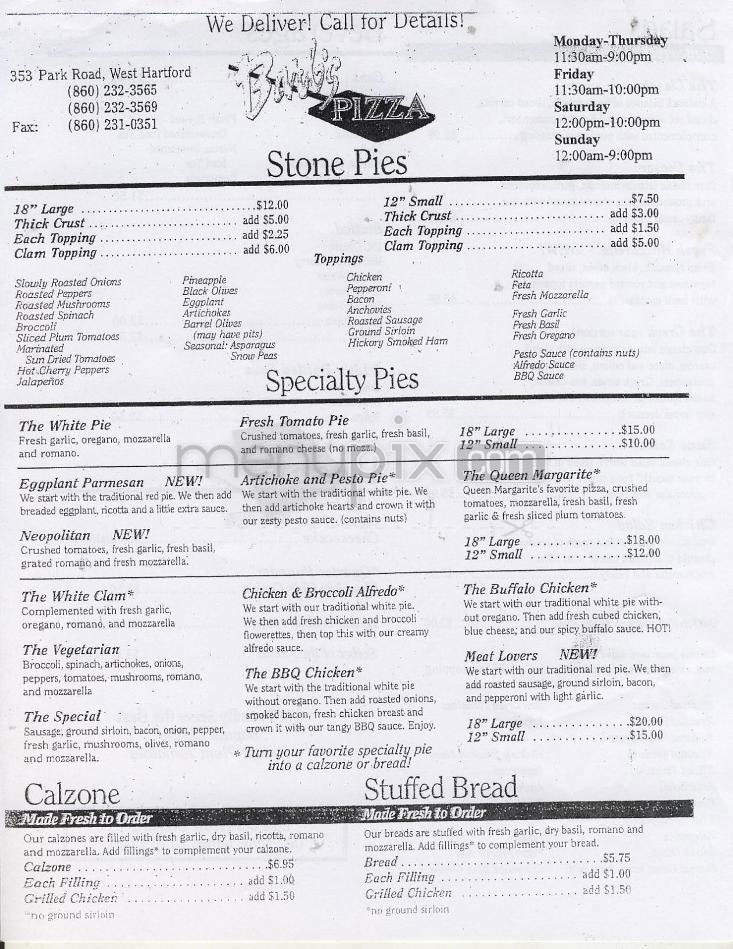 Barb's Pizza - West Hartford, CT menu_pic