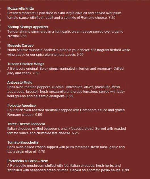 Bertucci's Brick Oven - West Hartford, CT menu_pic