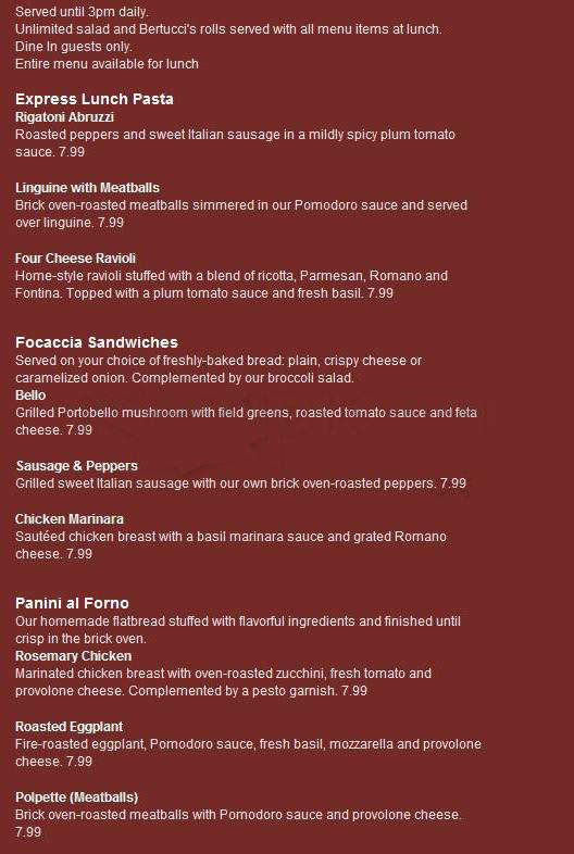 Bertucci's Brick Oven - West Hartford, CT menu_pic