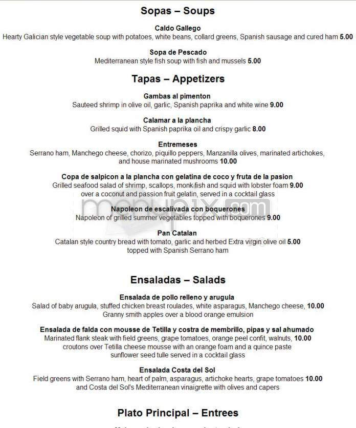 Costa Del Sol Restaurante - Hartford, CT menu_pic