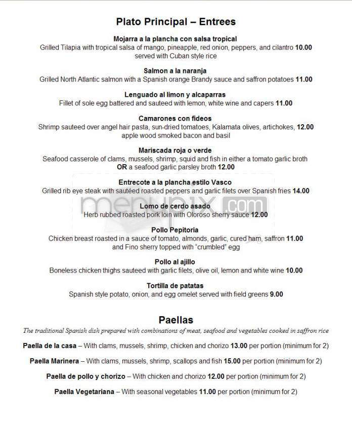 Costa Del Sol Restaurante - Hartford, CT menu_pic