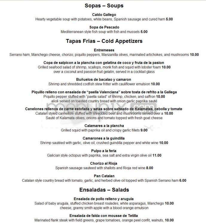 Costa Del Sol Restaurante - Hartford, CT menu_pic