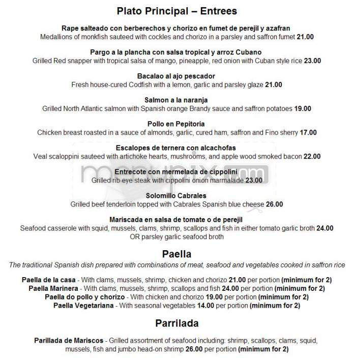 Costa Del Sol Restaurante - Hartford, CT menu_pic