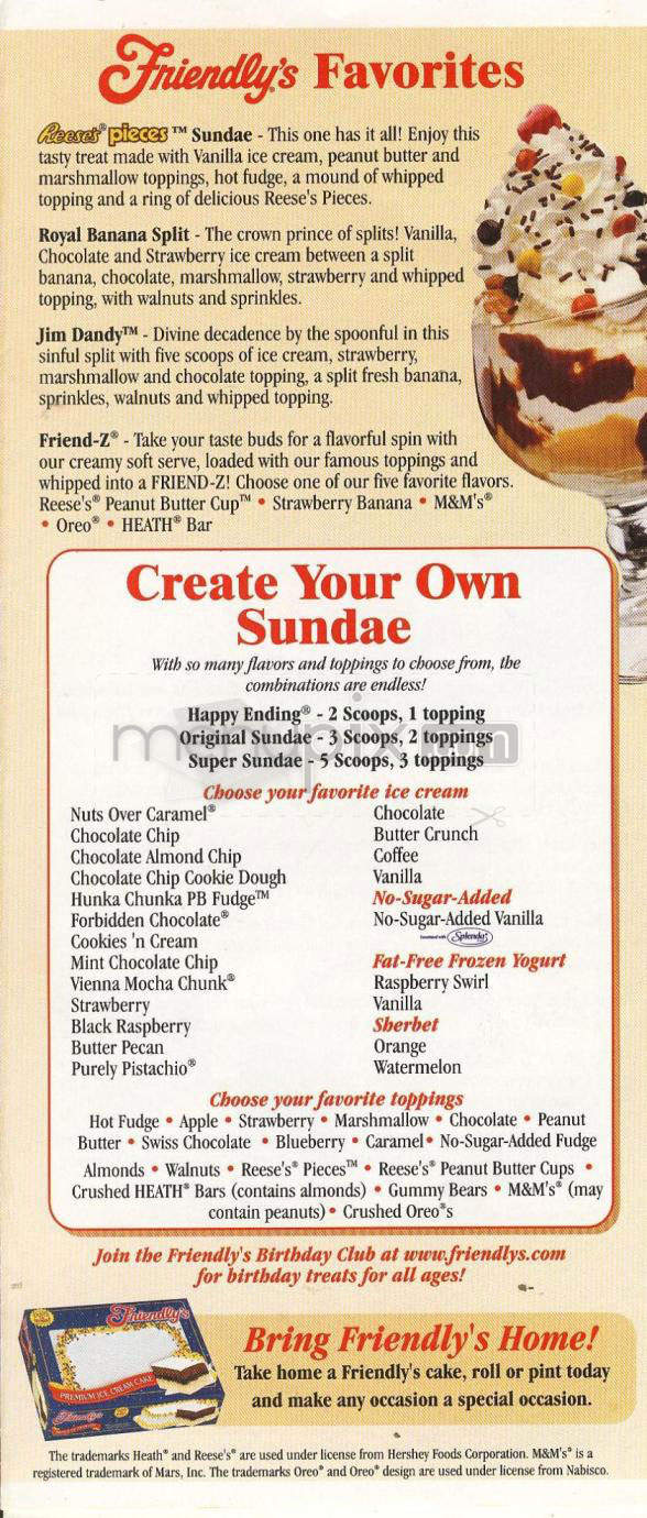 Friendly's Ice Cream Shop - Hartford, CT menu_pic