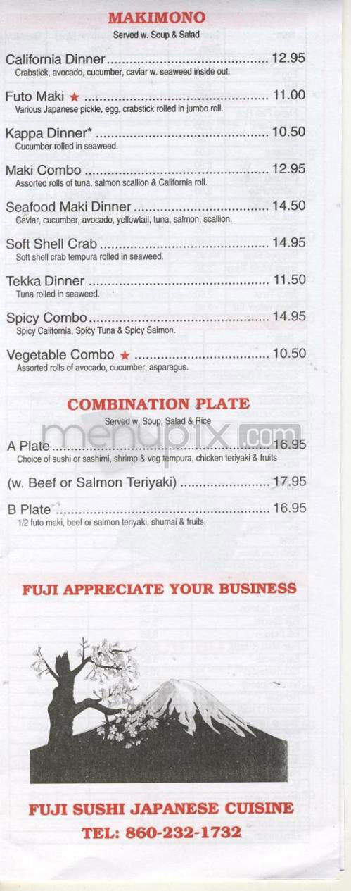 Fuji Japanese Restaurant - West Hartford, CT menu_pic