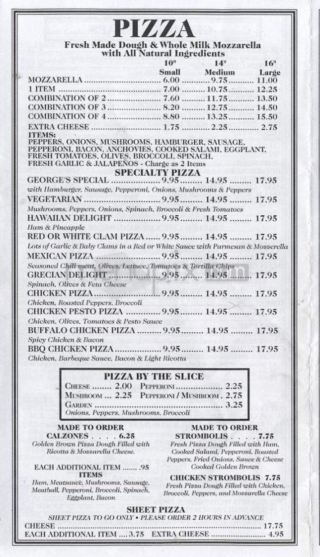 George's Pizza House - Hartford, CT menu_pic