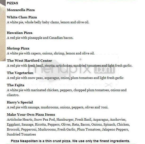 Harry's Pizza - West Hartford, CT menu_pic