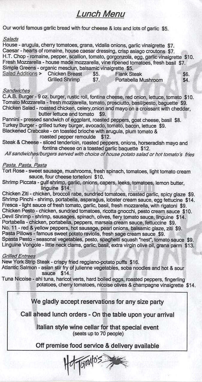 Hot Tomato's - Hartford, CT menu_pic