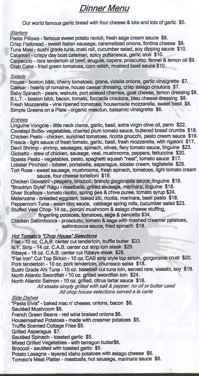 Hot Tomato's - Hartford, CT menu_pic