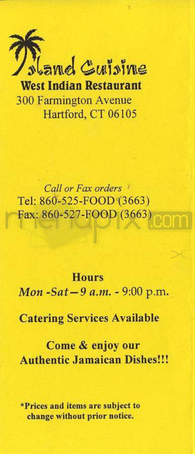 Island Cuisine - Hartford, CT menu_pic