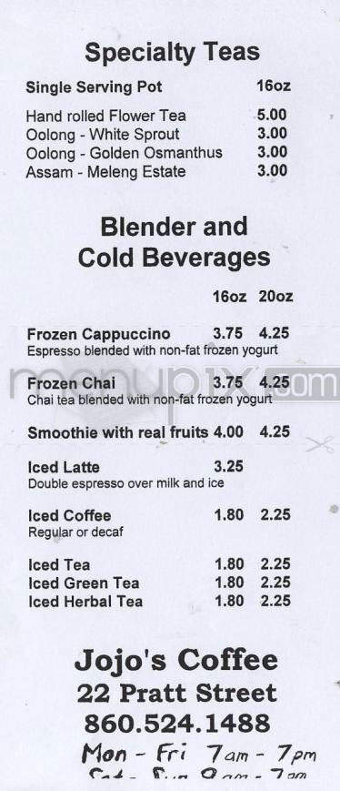 Jojo's Coffee Roasting Co - Hartford, CT menu_pic