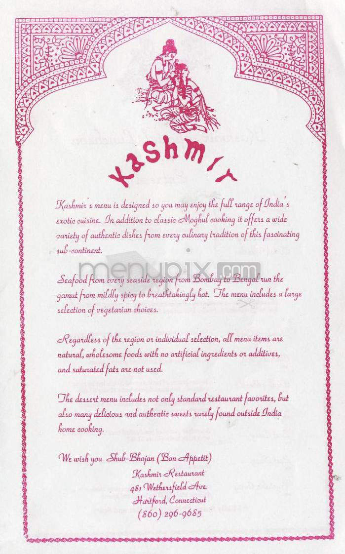 Kashmir Restaurant - Hartford, CT menu_pic
