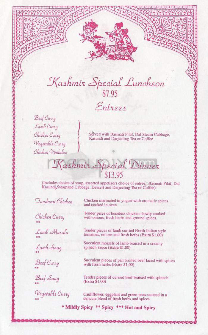 Kashmir Restaurant - Hartford, CT menu_pic