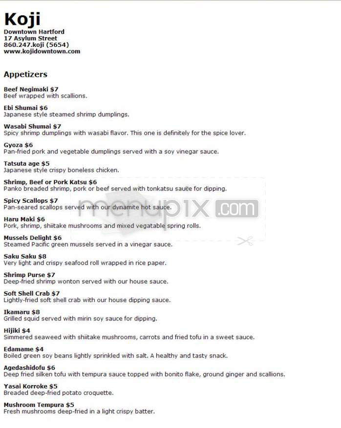 Koji - Hartford, CT menu_pic