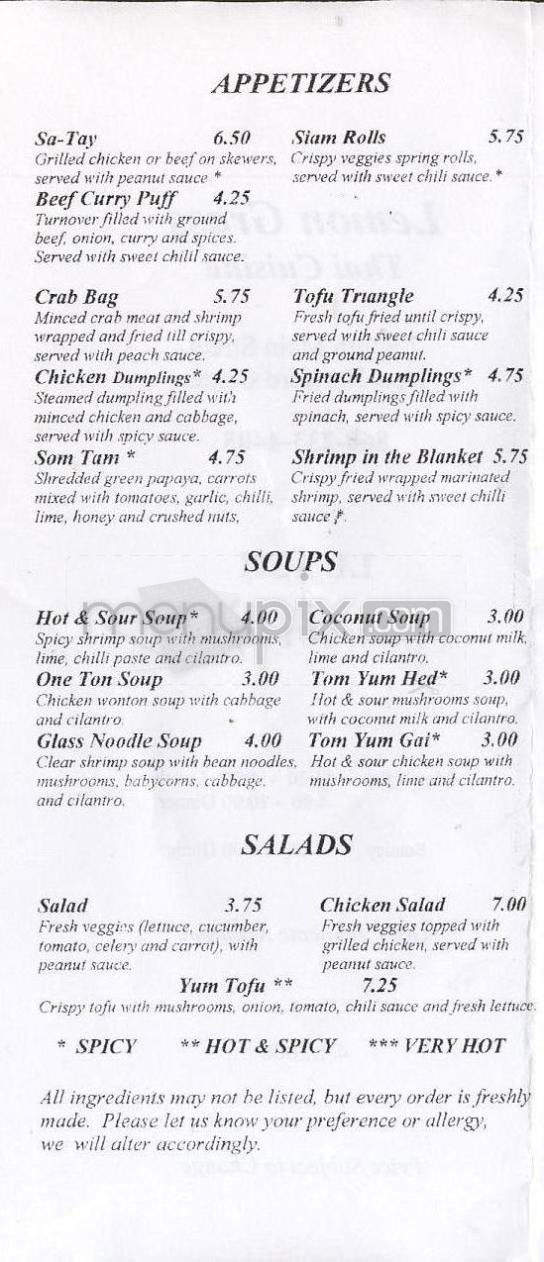Lemon Grass Restaurant - West Hartford, CT menu_pic