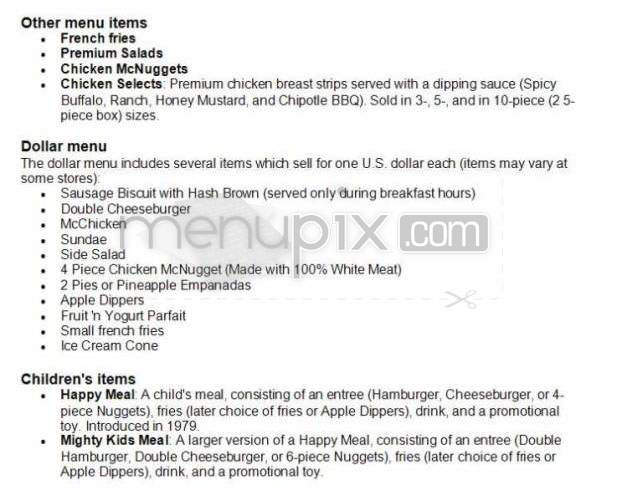McDonald's - West Hartford, CT menu_pic