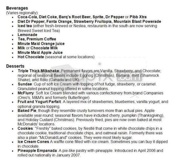 McDonald's - West Hartford, CT menu_pic