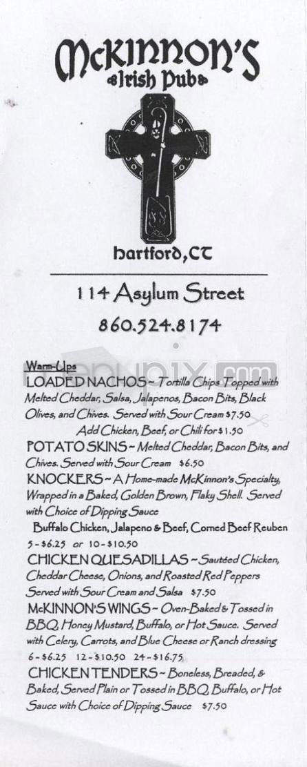 Mc Kinnons Pub - Hartford, CT menu_pic