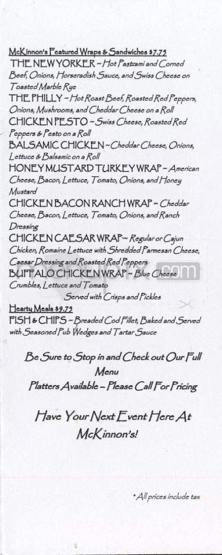 Mc Kinnons Pub - Hartford, CT menu_pic