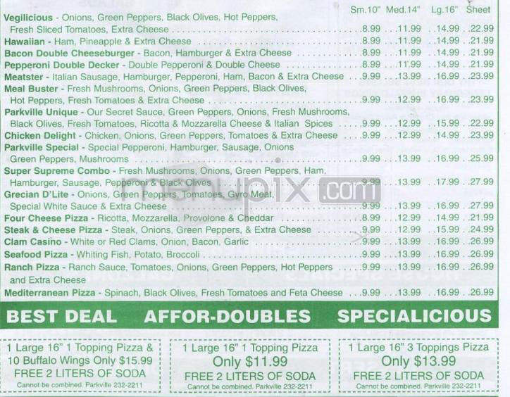 Parkville Pizza - Hartford, CT menu_pic