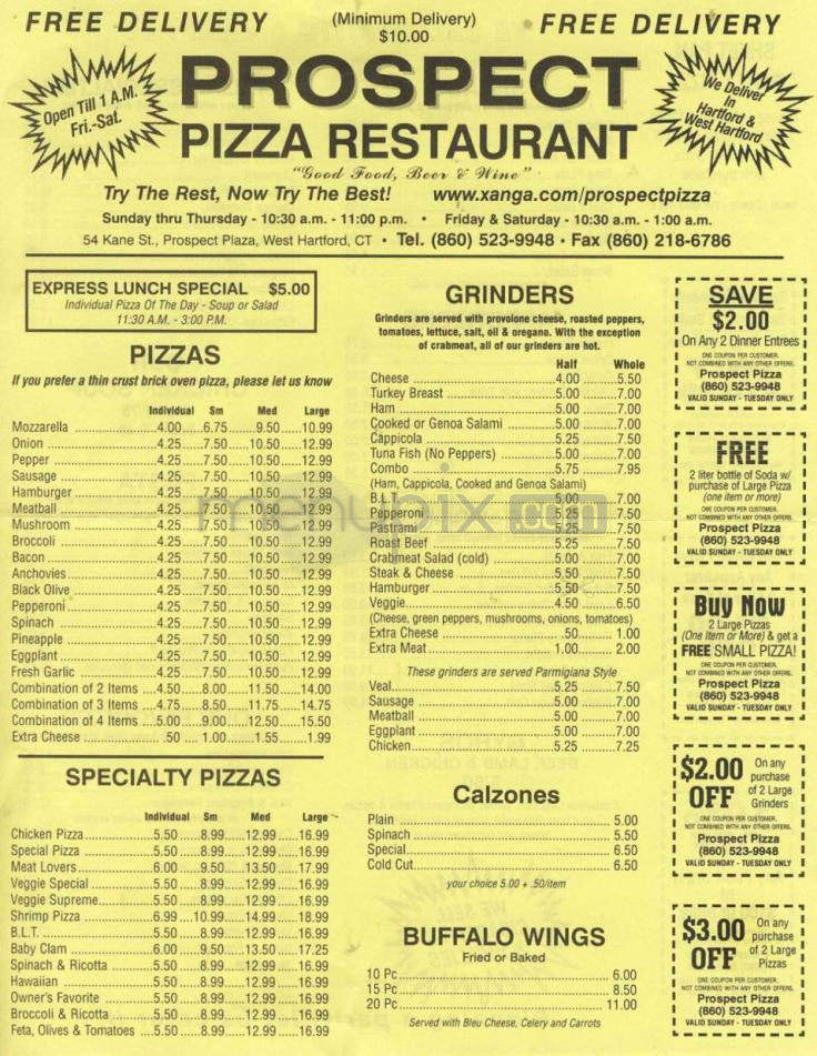 Prospect Pizza Restaurant - West Hartford, CT menu_pic