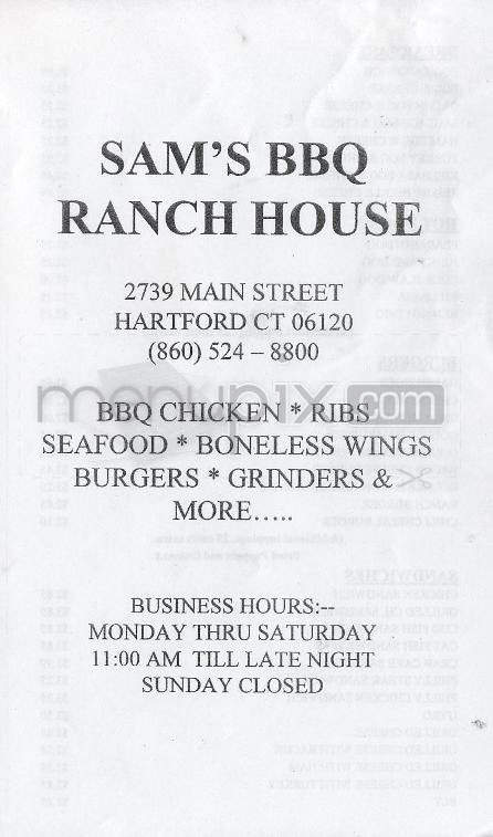 Sam's BBQ Ranch House - Hartford, CT menu_pic