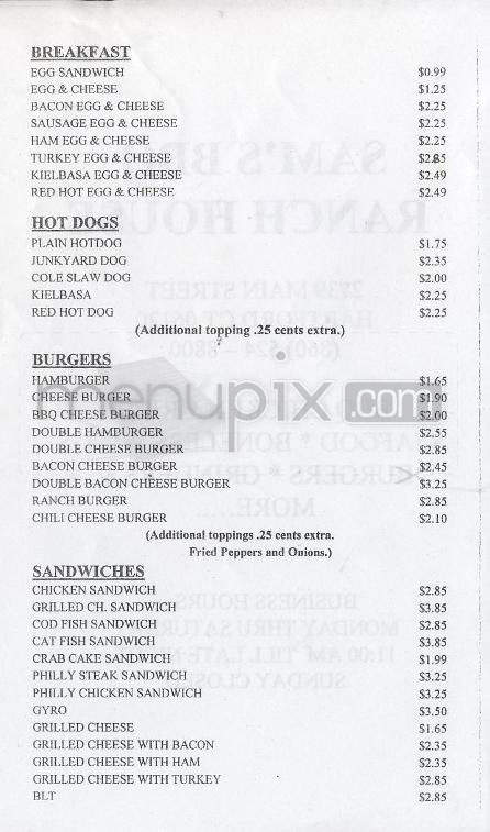Sam's BBQ Ranch House - Hartford, CT menu_pic