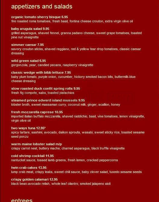 Simmer Grille - West Hartford, CT menu_pic