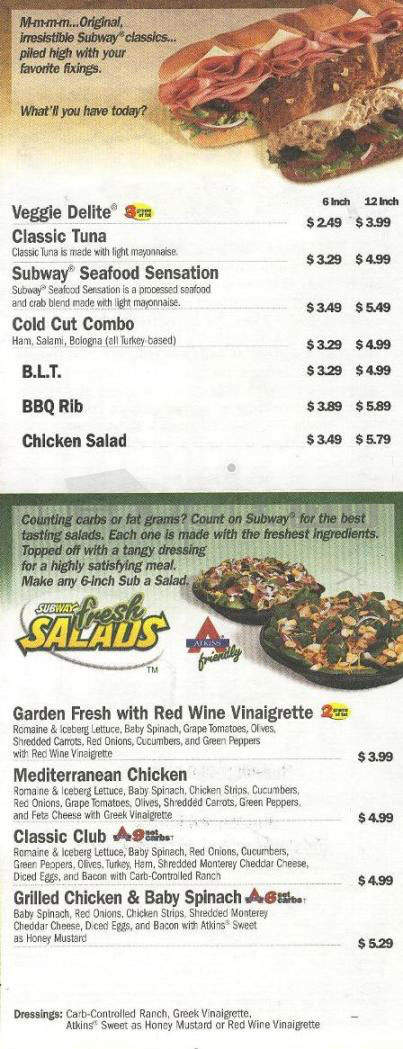 Subway Sandwiches & Salads - Hartford, CT menu_pic