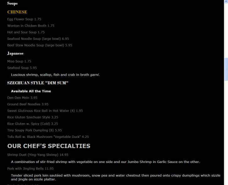 Szechuan Tokyo Restaurant - West Hartford, CT menu_pic