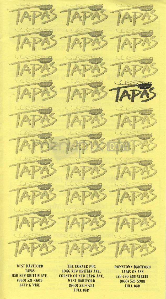 Tapas Restaurant - West Hartford, CT menu_pic