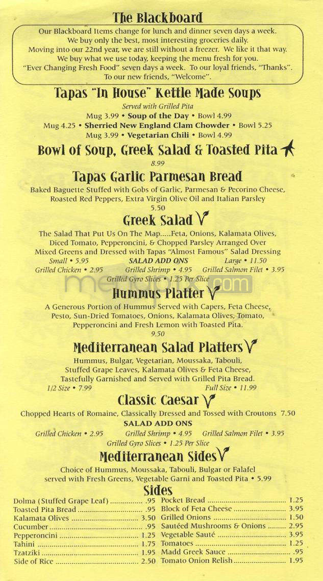 Tapas Restaurant - West Hartford, CT menu_pic