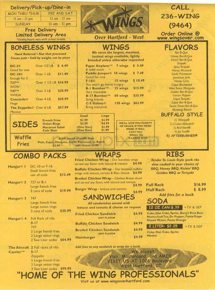 Wings Over Hartford West - West Hartford, CT menu_pic