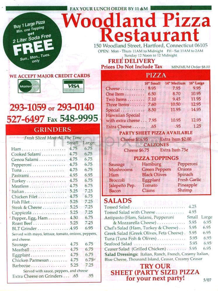 Woodland Pizza Restaurant - Hartford, CT menu_pic