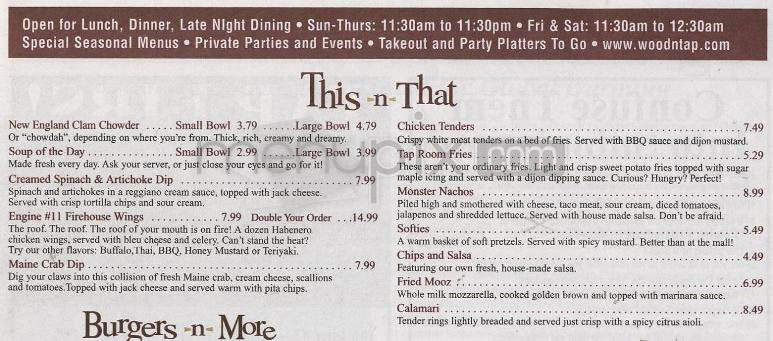 Wood n' Tap - Hartford, CT menu_pic