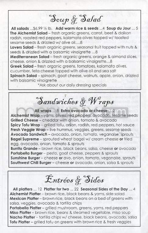 Alchemy Juice Bar Cafe - Hartford, CT menu_pic
