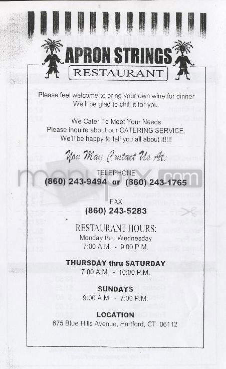Apron Strings Restaurant - Hartford, CT menu_pic