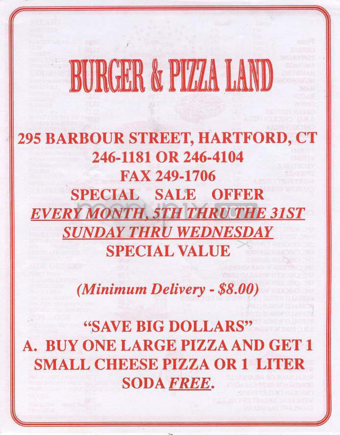 Burger & Pizza Land - Hartford, CT menu_pic